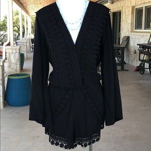 Black Crochet Lace Detail Romper